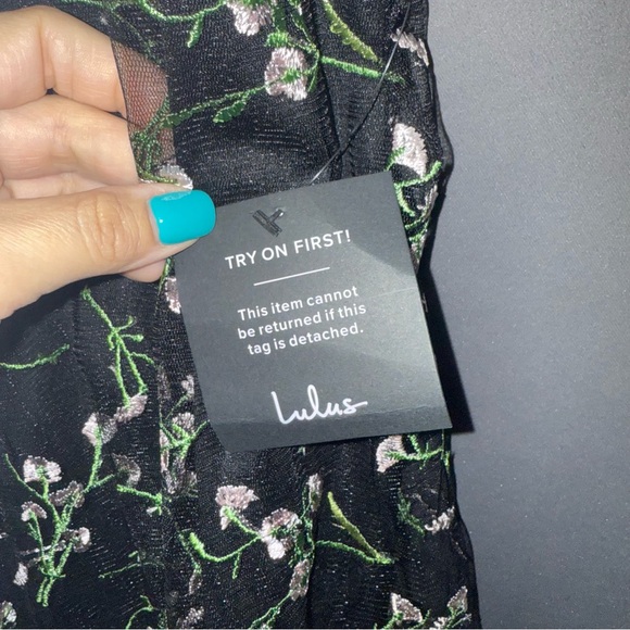 Lulu's Black and White Fit and Flare Puff Sleeve Dress - Picture 2 of 6